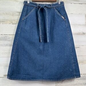 Vintage 70s Levi's Orange Tab Jean Denim Wrap Skirt 27 Blue Belted Midi A Line